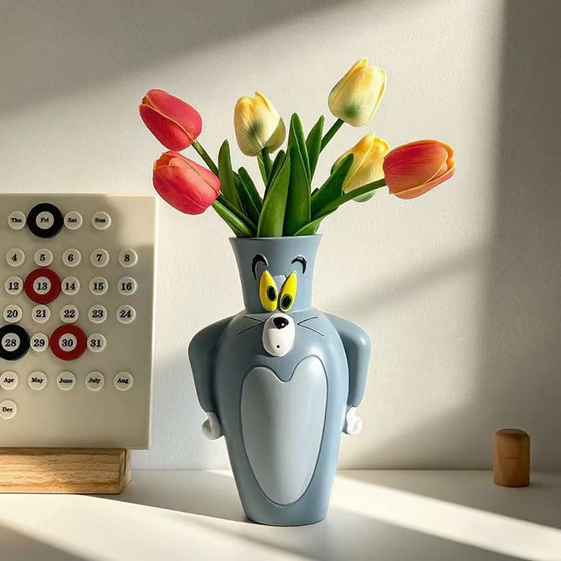 Tom cat vase ornament living room flower arrangement cat and mouse periphery home cute desktop entrance office decoration