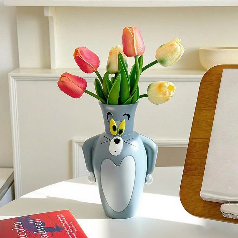 Tom cat vase ornament living room flower arrangement cat and mouse periphery home cute desktop entrance office decoration